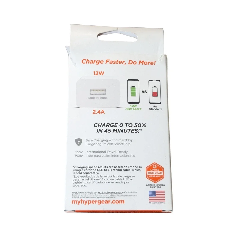 Oo9U HyperGear - High Speed 12W USB Wall Charger for iPhones & Tablets‎ - White